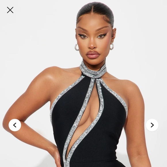 ~Elegant Black Kari Rhinestone Maxi Dress w/ Assymetric Rhinestone Trim~ - Picture 2 of 10